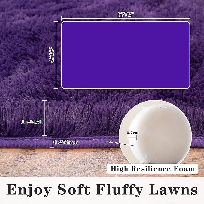 Super Fluffy 9x12 Rugs for Living Room, Modern Shag Purple Area Rugs, Soft and Cozy Plush Large Under Bed Carpet for Kids, Girls Boys and Teens Decorations for Bedroom Dorm Nursery Classroom