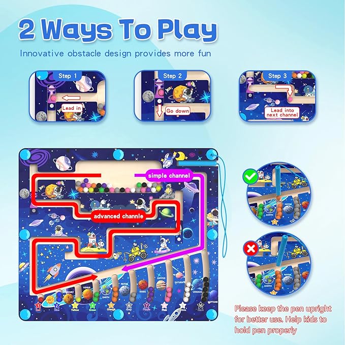 Magnetic Color and Number Maze - Montessori Toys for 3+ Year Old - Wooden Color Matching Learning Counting Puzzle Board -Toddler Activities Fine Motor Skills Toys for Boys Girls 3 4 5 Years Old