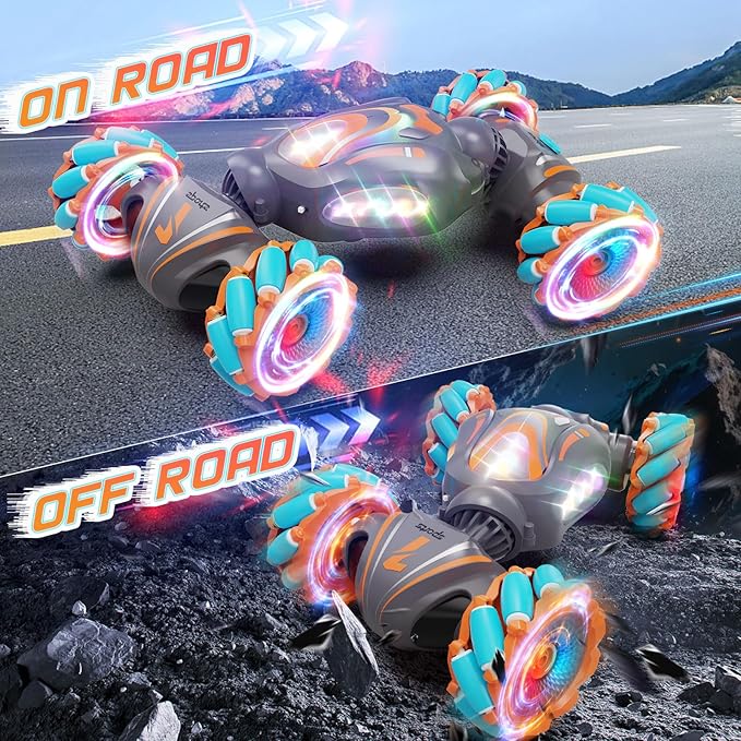 Gesture Sensing RC Stunt Car, Remote Control Car for Boys Toys Age 6-8-12, 4WD Hand Controlled RC Twist with Light & Music, Cool and Ideas Gifts for Kids Age 7 9 10 11 12 Years