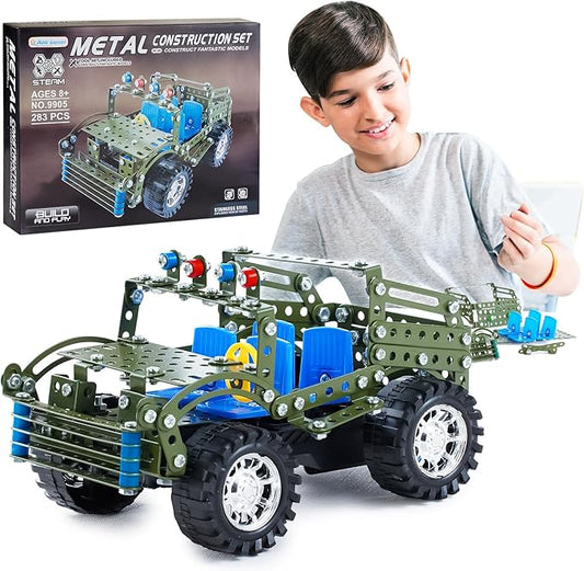 Stem Toys for Boys Age 8-12 - Off-Road Metal Model Car Kits, 283pcs Stem Building Toys Kits, Army Toy for 8-10，STEM Projects for Kids 10-12, 12-14 Engineering Gifts for Ages 14 and Up Adults