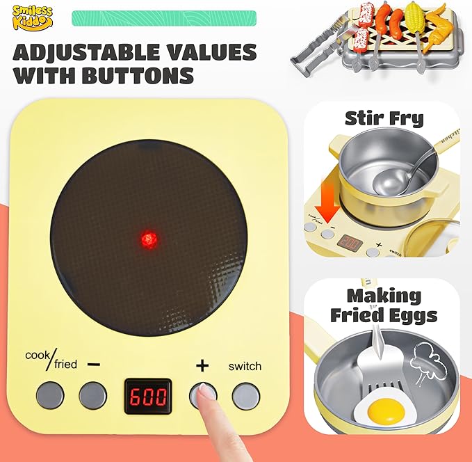 Play Kitchen Playset for Kids, Toy Kitchen Pretend Play Food BBQ Sets for Girls and Boys Age 3+, Play Kitchen Accessories with Play Pots Pans Vegetables, Birthday Gift for Children