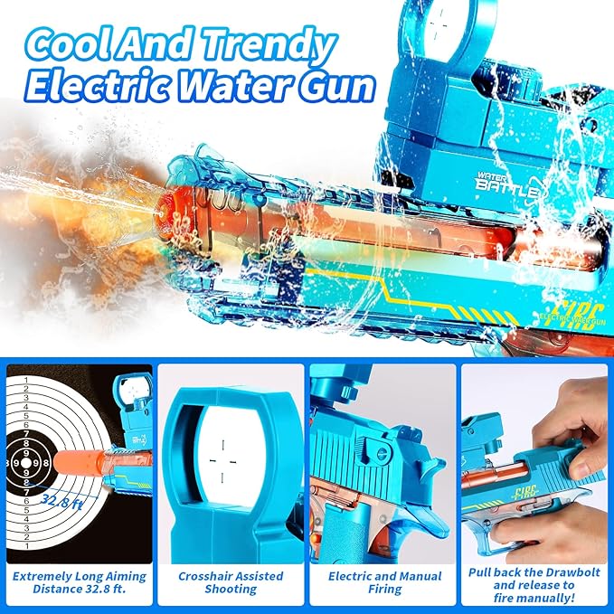 Electric Water Gun, Water Guns for Adults and Kids, Automatic High Power 500ml Squirt Guns, Long Range Water Gun Summer Water Toys for Boys Girls Pool Party Beach Outdoor (Blue)
