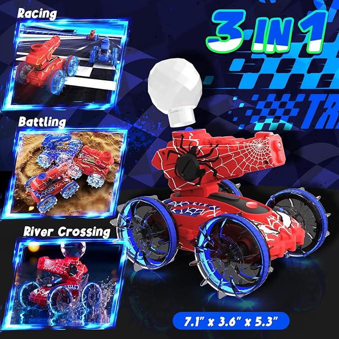 4-in-1 Waterproof Remote Control Car, Amphibious RC Cars & RC Boat for Kids, Water & Land RC Stunt Car, Pool & Beach Toy for Summer Outdoor Play 3 4 5 6 7 8 9 Years Old Boy