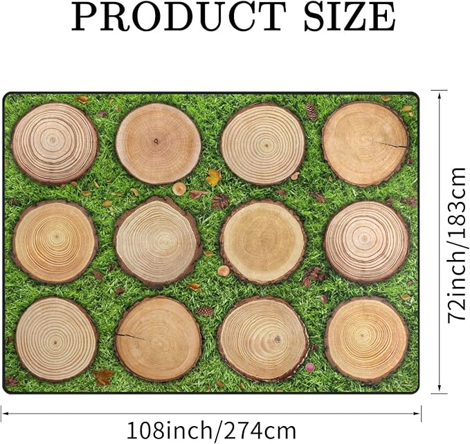 Kids Rug, Classroom Carpets Playmat Rugs - 6x9 Ft Kids Carpet with Rubber Backing, Green Grass Tree Stump Classroom Seating Rug Play Mat Nursery Rugs for Children Bedroom Playroom Elementary -Seats 12