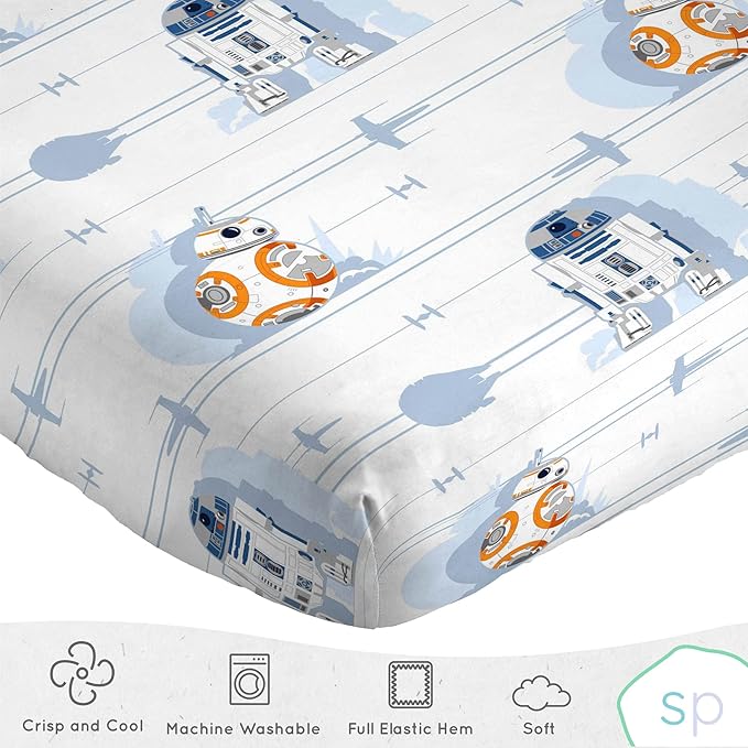 Saturday Park Star Wars Droids Twin Sheet Set - 3 Piece 100% Organic Cotton Sheets Features R2-D2 & BB-8 - GOTS & Oeko-TEX Certified (Star Wars Official)