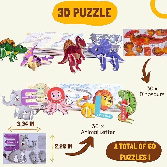 Toddler Travel Toys – My Preschool Busy Book, Airplane Activities for Kids Ages 3-5, Reusable Sticker Book, Water Coloring Book, Preschool Workbooks, 3D Puzzle, Travel Toy for Car or Plane