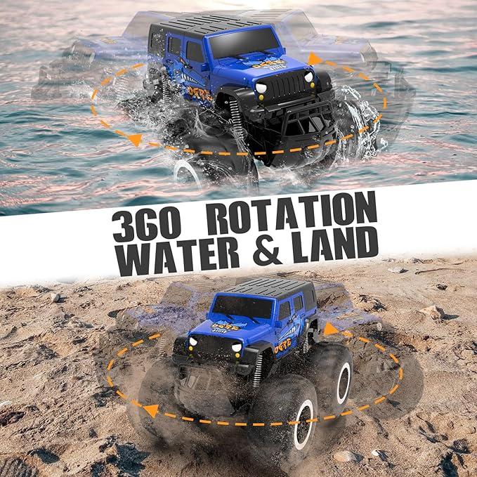STEMTRON Amphibious Remote Control Car Toys for Boys 2.4GHz 1:16 All Terrain Off-Road RC Car Waterproof RC Monster Truck Kids Pool Toys Remote Control Boat Gifts for Kids Boys