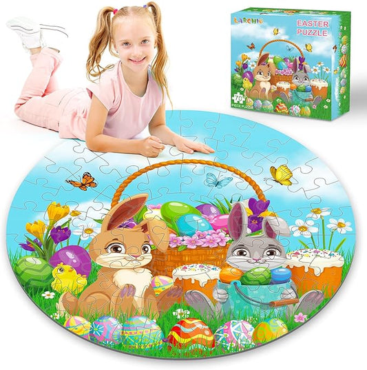 70pcs Easter Floor Puzzles for Kids Age 3-8, Easter Basket Stuffer Gifts for Kids Boy Girls Jumbo Bunny Puzzles Egg Hunt Party Favors