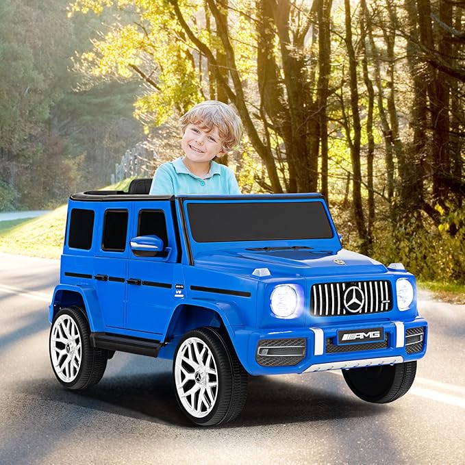 OLAKIDS 12V Kids Ride On Car, Licensed Mercedes Benz G63 Electric Vehicle with Remote Control, Double Open Doors, Music, Bluetooth, 2 Speeds, Wheels Suspension, Battery Powered Driving Toy (Navy)