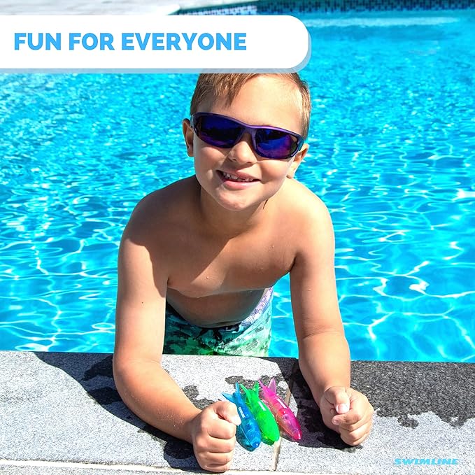 Swimline Original 3-Pack Diving Toys LED Light-Up Glowing Fun Torpedo Turbos Catch The Fish Retrieval Game for Swimming Pool & Bath Tub for Kids Multi Color Flashing Underwater Dive Practice Learn