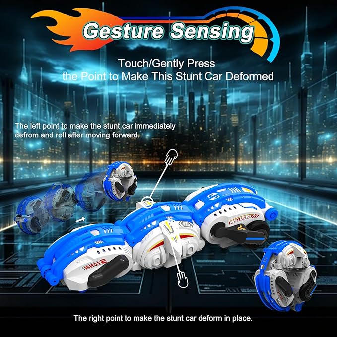 Remote Control Car, RC Stunt Snake Car 360° Roll with Hand Gesture Sensing and Touch Rotation, Super Fast Racing Car for Christmas Birthday Gift, Indoor/Outdoor Toys for 6-12 Year Old Boys Girls -Blue
