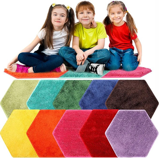 10 Pcs Kids Carpet Square Seats Soft Rainbow Floor Rug Mats Warm Colorful Hemming Floor Rug Cushions for Classroom Group Story Activity Home Play Area(20 Inch,Many Color)
