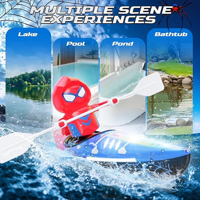 DEERC Mini RC Boat,Remote Control Spider Kayak Boat Pool Water Toys for Kids with Light,Lake,Bathtub,Summer Outdoor Water Toys Gift for Kids Boys Ages 4-8