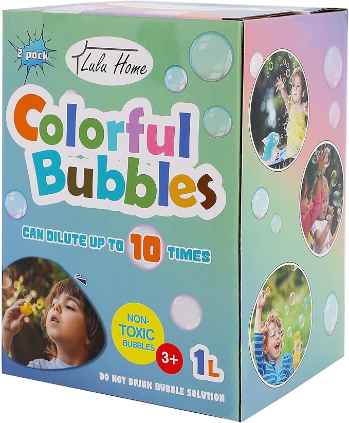 Lulu Home 2 Pack Bubble Solution, 2 L/67.6 OZ - Giant Bubble Wand & Blower, Halloween/Birthday Party Favors - Up to 5 Gallons