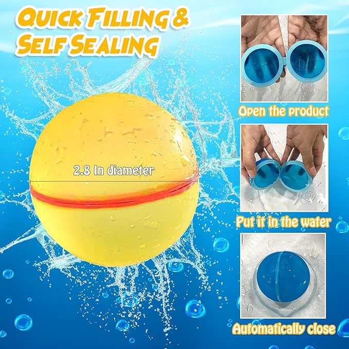 Reusable Water Balloons for Kids – 16 Pack | Quick-Fill, Refillable Water Balloons for Endless Summer Fun | Soft, Durable Magnetic Water Balloons for Outdoor Activities & Backyard Water Fights