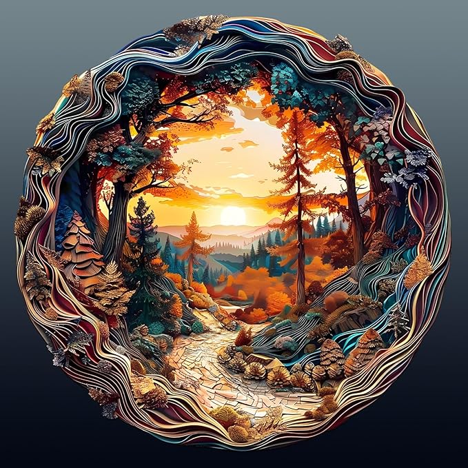 KAAYEE Wooden Puzzles for Adults 290 Pieces Visual 3D Forest Sunset Wooden Jigsaw Puzzles Wood Puzzle Gifts for Mother's Day Adult Kids Landscape Puzzle(13.4 * 13.4in)