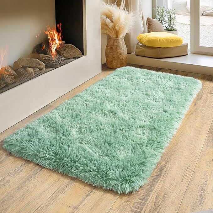 Super Fluffy Throw Rug for Bedroom, Modern Shag Sage Green Area Rugs, Soft Plush Small Carpet for Kids,Girls Boys and Teens Decorations for Living Room Dorm Nursery Classroom, 2x4 Feet