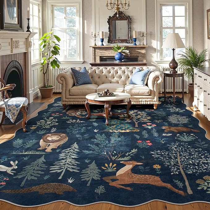 Lahome Jungle 8 x 10 Area Rugs for Living Room, Soft Large Area Rug Washable Dining Room Rug Ultra-Thin, Neutral Print Indoor Non Slip Carpets for Bedroom Nursery Office (Blue, 8'x10')