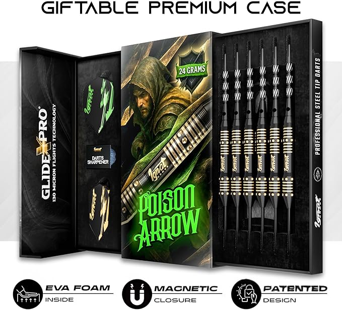 IgnatGames Steel Tip Darts Set - 3/6/12 Pack Brass Darts Metal Tip Set with Exquisite Case - Aluminum Shafts, 2 Sets of Flights, Dart Tool & Sharpener