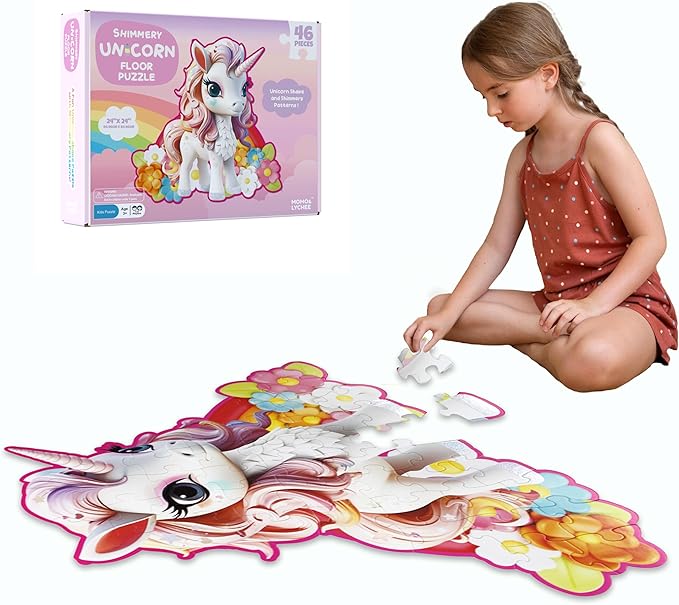 MOMO&LYCHEE Unicorn Floor Puzzles,46 Pieces Jigsaw Puzzles for Kids Ages 4-6,Large Puzzles Toys for Toddler Gift