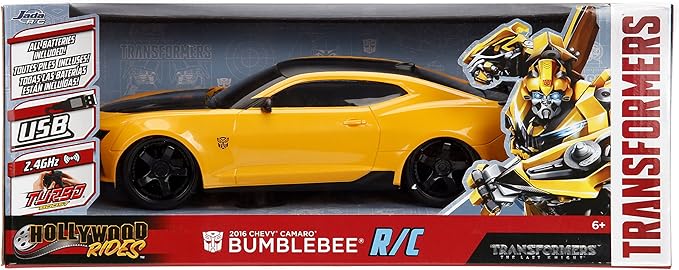 JADA Toys Transformers The Last Knight Bumblebee 2016 Chevy Camaro RC Car, 1:16 Scale Remote Control Vehicle, Yellow & Black (30332)