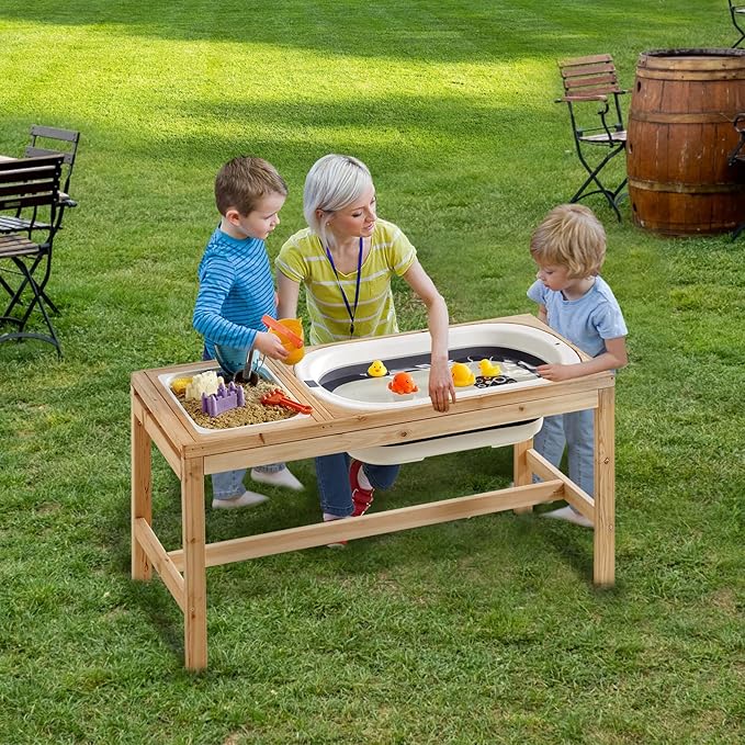 Beright Outdoor Wooden Sensory Table, Toddler Play Sand Table with 2 Storage Bins, Perfect for Kids' Outdoor Activities