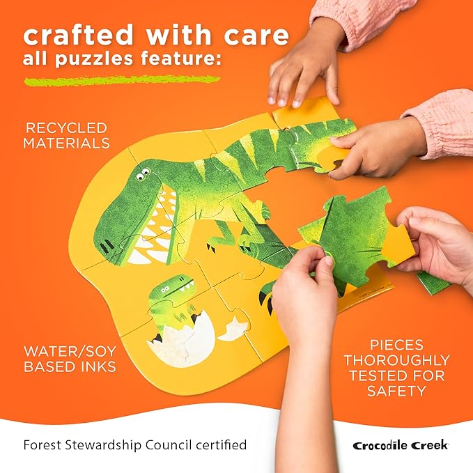 Crocodile Creek 36-Piece Jigsaw Floor Puzzle - Fun Floor Puzzles for Kids Ages 3-5 - Heavy-Duty Shaped Box for Storage - Dinosaur - 27" W x 20" H Finished
