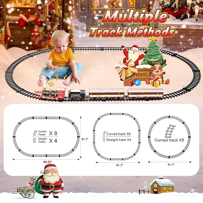 Hot Bee Christmas Train Set,Train Set for Toddlers 2-4,Christmas Train Sets for Around The Tree,Steam Locomotive with Lights,Sounds,and Spray,Easy Setup Train Toy,Perfect Train Set for Kids Ages 4-8