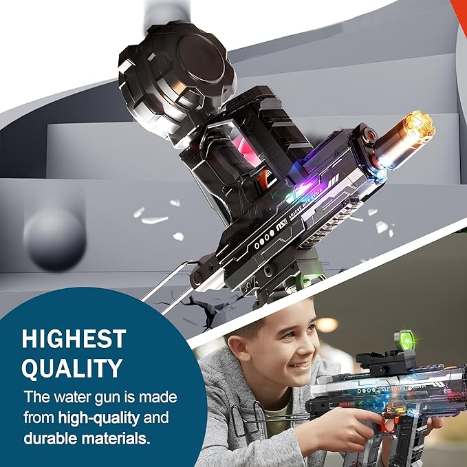Powerful Electric Water Gun, Automatic & Manual Squirt Gun with LED Light, Rechargeable Battery Powered Water Blaster 28-32 Ft Range, Large Capacity Tank for Outdoor Pool Beach Battle Play
