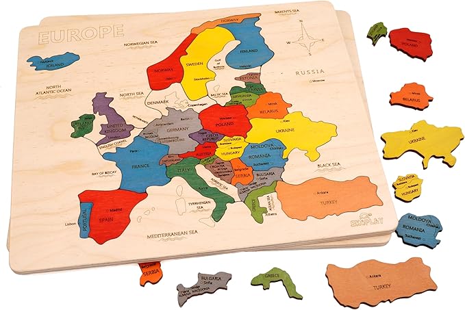 Europe Map Wooden Jigsaw Puzzle for Kids | 33 Puzzle Pieces | Learning & Educational Toy Gift for Boys & Girls Ages 3 Years and Above