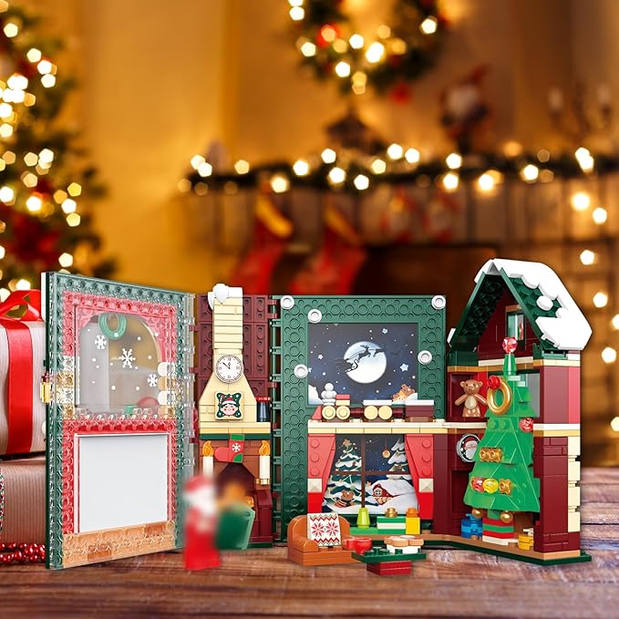 Christmas Expandable Fairytale Books Toys Building Blocks Sets. Christmas Trees, Trains, Fireplaces for Sons, Grandchildren, Nieces, Building Toys for Christmas, Birthday, New Year Gifts-526 PCS