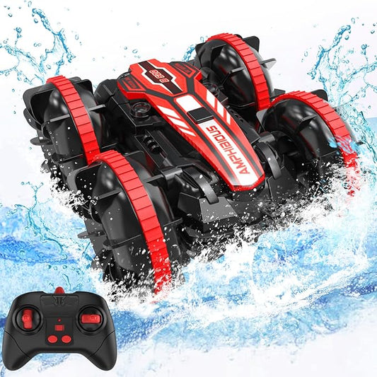 qida Toys for 6-12 Year Old Boys Amphibious Remote Control Car for Kids 2.4 Ghz RC Boat 4WD Waterproof Monster Truck Outdoor RC Vehicle Off Road Stunt Car Birthday Gift Water Beach Pool Toys(Red)