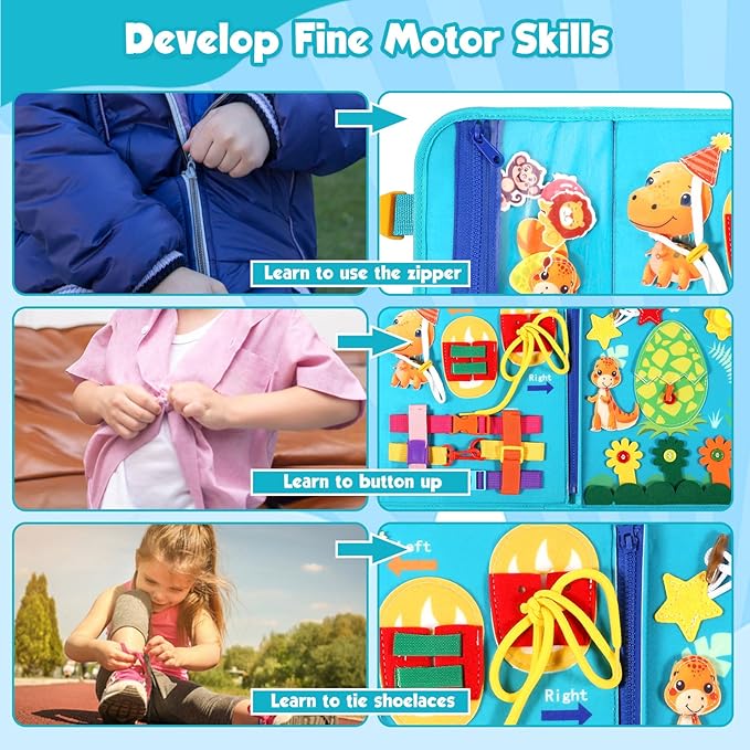 Green Montessori Busy Board Book for Toddlers 1-3, Montessori Toys for 1-3 Year Old Boy Birthday Gift, Educational Quiet Activity Books for Toddlers 1-3, Ages 2-4 Travel Toys for Airplane Car