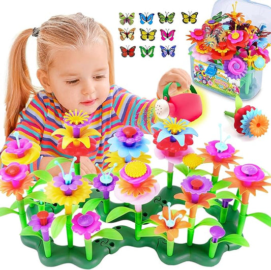 FUNZBO 109pcs Flower Garden Building Toy Set - Spring Toys for 3 4 5 6 7 Years Old Girl, STEM Montessori Educational Toy for Kid Toddler, Sorting & Stacking Building Block Birthday Gift