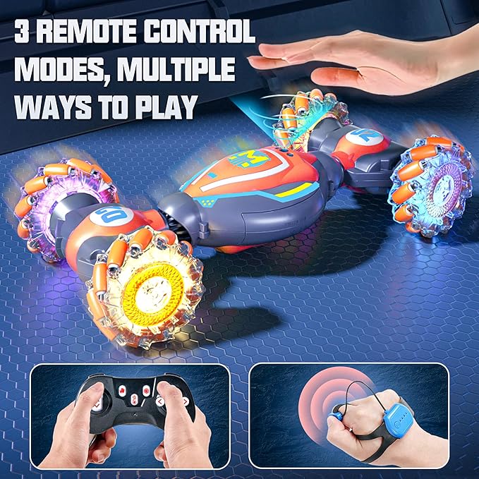 Remote Control Car Toy for Ages 8-13, Gesture Sensing RC Stunt Car with 3 Sensor Modes, Lights & Music, 4WD All Terrain Hand Controlled RC Toys for Kids, Birthday Gifts for Boys & Girls