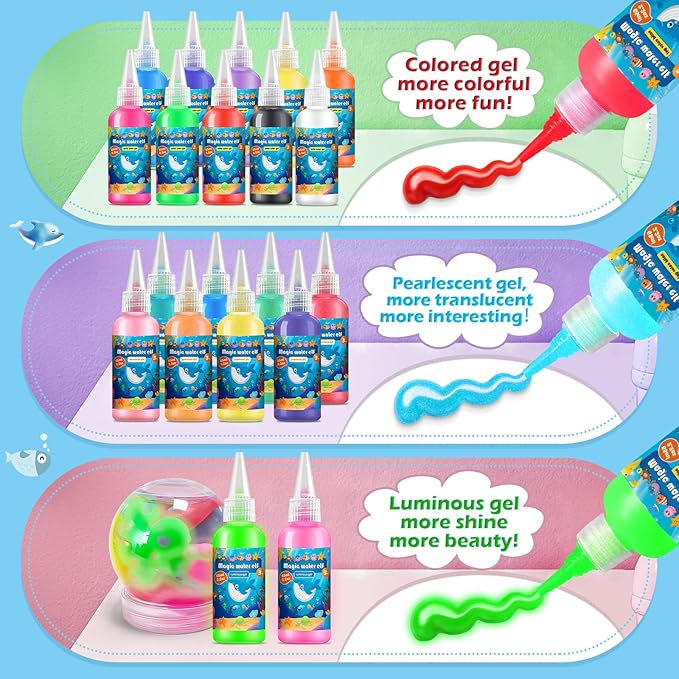 Magic Water Elf Toy Kit, Aqua Fairy Water Gel Kit for Kids, Squishy Maker with 20 DIY Models and 20 Colors, Magic Gel Water Pets Compatible with Boys & Girls Gift Aged 3+