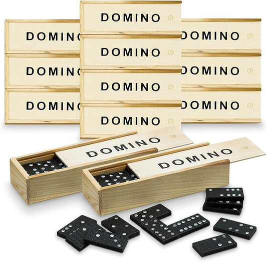 Mini Wooden Dominoes Set - 12 Pack - Classic Double Six Domino Game in a Wooden Case - Educational Board Games & Activity for Teens, Adults