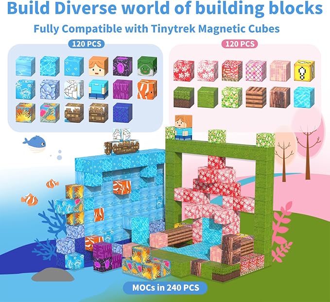 Magnetic Blocks-120PCS Ocean Quest Set，Magnetic Building Blocks Kids Toys for Ages 3 4 5 6 7 8-13 Birthday Gifts，STEM Montessori Sensory Toys for 3+ Years Old Boys & Girls