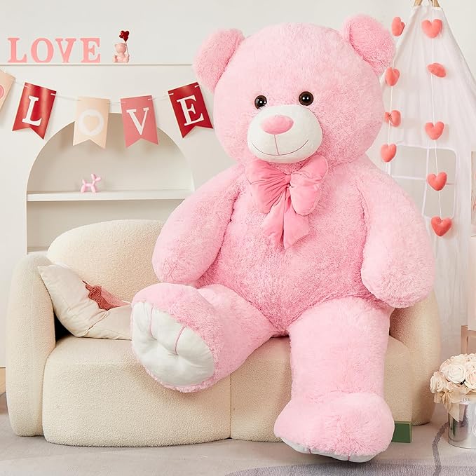 MorisMos Giant Teddy Bear 5ft Stuffed Animal for Girlfriend,Human Size Cuddly Teddy Pink Bear Toy for Valentine,Jumbo Stuffed Bear Plush 59 inch,Xmas Gifts for Women Kids Baby Shower Decor