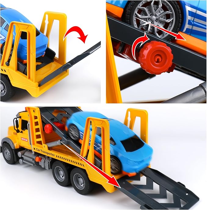 Dwi Dowellin Toy Truck Transport Cars Carrier with Racing Car for Kids Toddlers,Birthday Gifts for Boy Toddler Child 3 4 5 6 Years Old