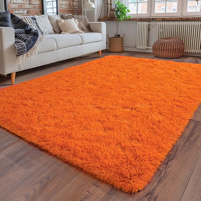 Super Fluffy Rug for Bedroom, 4x6 Feet, Modern Shag Orange Area Rugs, Soft and Cozy Plush Carpet for Kids,Girls Boys and Teens Decorations for Living Room Dorm Nursery Classroom, Orange