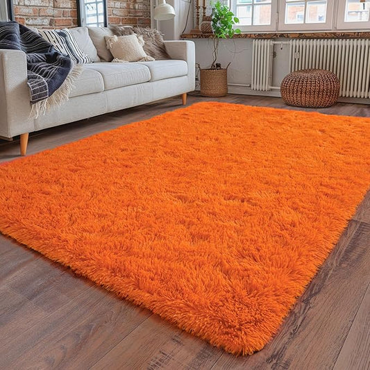 Super Fluffy Rug for Bedroom, 4x6 Feet, Modern Shag Orange Area Rugs, Soft and Cozy Plush Carpet for Kids,Girls Boys and Teens Decorations for Living Room Dorm Nursery Classroom, Orange