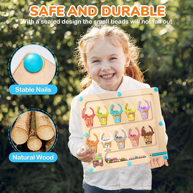 GAMENOTE Magnetic Color & Number Maze - Educational Wooden Color Matching Learning Counting Puzzle Board - Toddler Fine Motor Skills Toys for Boys and Girls 3, 4, 5 Years Old