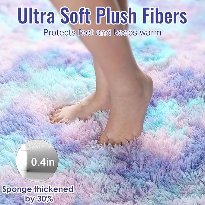 PAGISOFE Machine Washable Rainbow Runner Rugs for Girls Bedroom Hallway Plush Fluffy Purple Rug 2x6 Ft, Soft Carpet for Kids Room, Non-Slip Indoor Floor Rugs for Nursery Kids Girls Room Home Decor