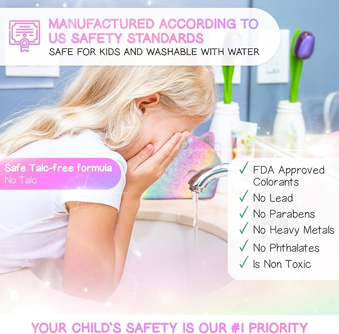 Kids Real Makeup Kit for Girls: No Talc, Washable Make Up Set with Unicorn Purse - Toy Gift for Little Girls & Toddlers Age 3 4 5 6 7 8 9 10 11 12 Years Old - Pretend Play Birthday Gifts