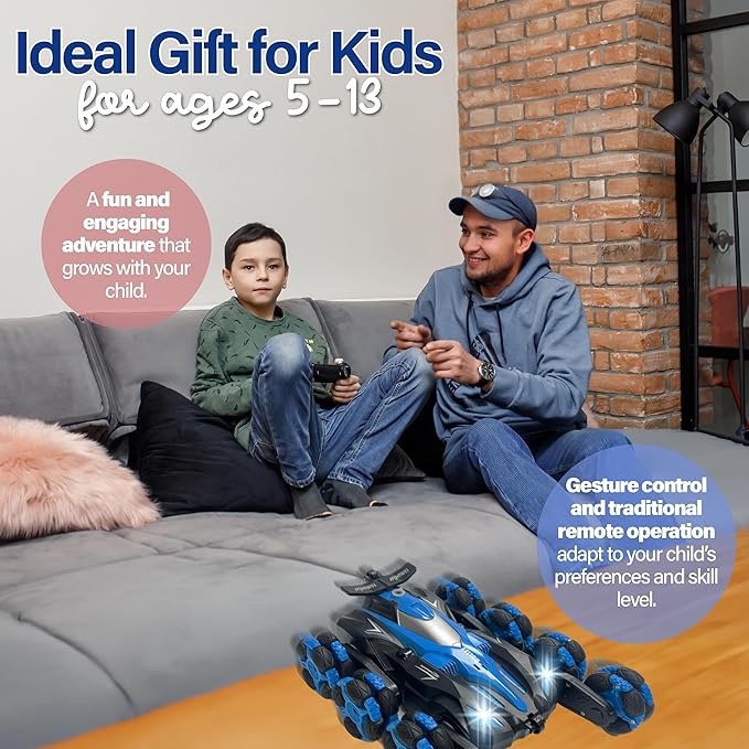 Gesture Sensing RC Stunt Car - Remote Control Car Toys with Lights Music Spray - 8WD 360° RC Cars - Best Gift for Kids for All Ages (Red)