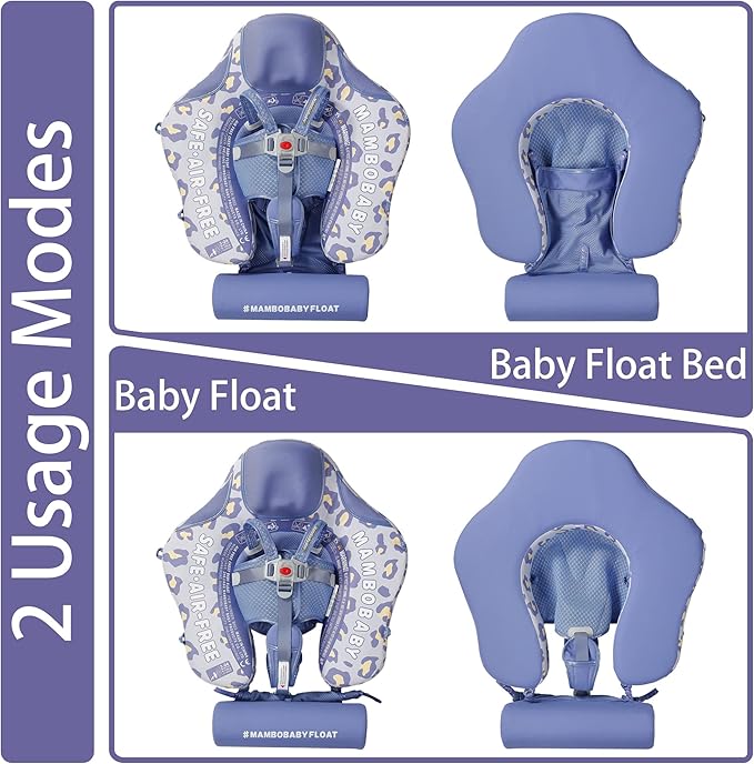 Mambobaby Float Add Tail Baby Swim Float with Canopy Solid Pool Infant Swim Trainer Swimming Training Lying Air Free Water Floats Non-Inflatable Waist Swim Ring for Toddlers (Leopard)