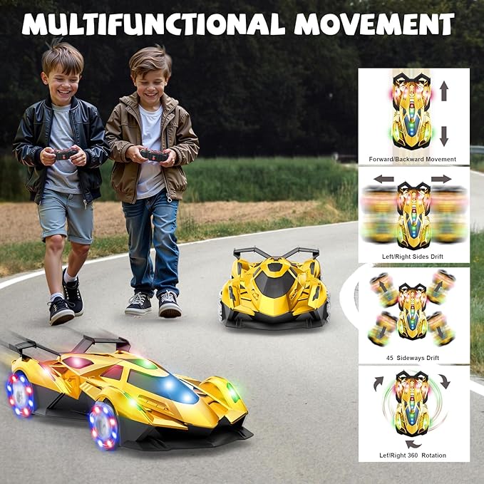 SASBSC Lambo Remote Control Car for Boys 4-7 8-12 Rc Cars with 360° Rotation, Spray, Music & Lights 1:12 Rechargeable Rc Car Toys 10-12km/h Sport Race Toy Cars Gifts for Kids (Gold)