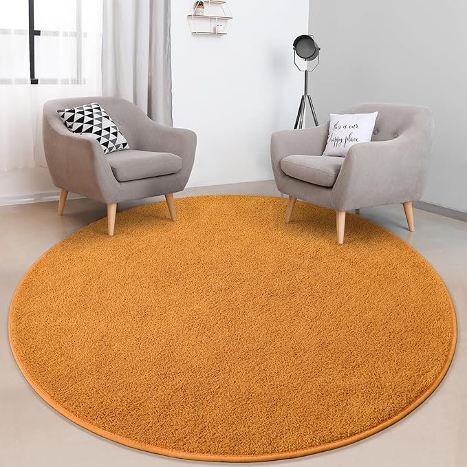FlyDOIT Round Area Rugs for Bedroom Living Room, 4x4 Orange Super Soft Comfy Thickened Memory-Foam Indoor Circle Carpets, Modern Aesthetic Minimalist Carpet for Boys Girls Adults Nursery Home Décor