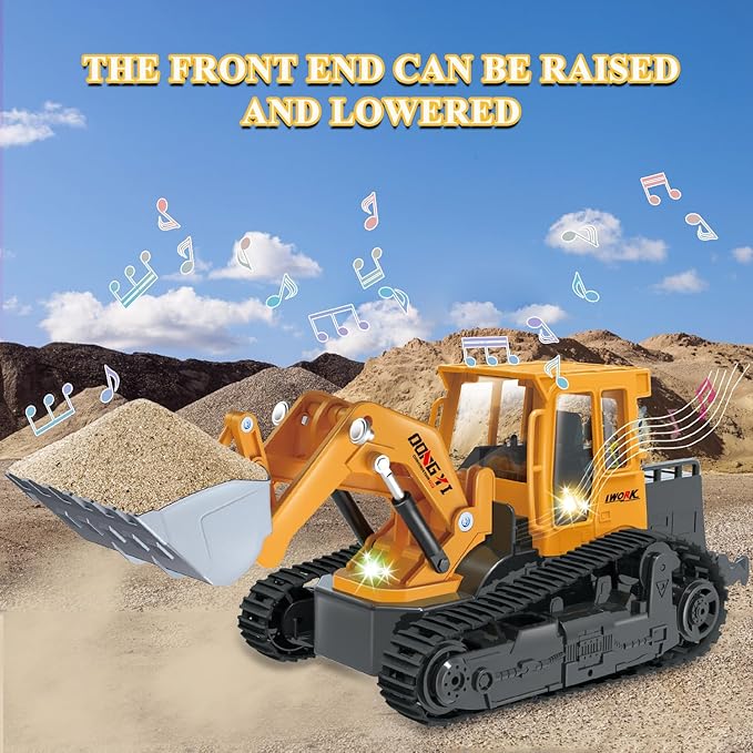RC Bulldozer, Remote Control Bulldozer with Metal Dozer Blade Lights and Sounds, 2.4Ghz Dozer Toys for Boys, 6-Channel RC Construction Vehicles Toy for Kids